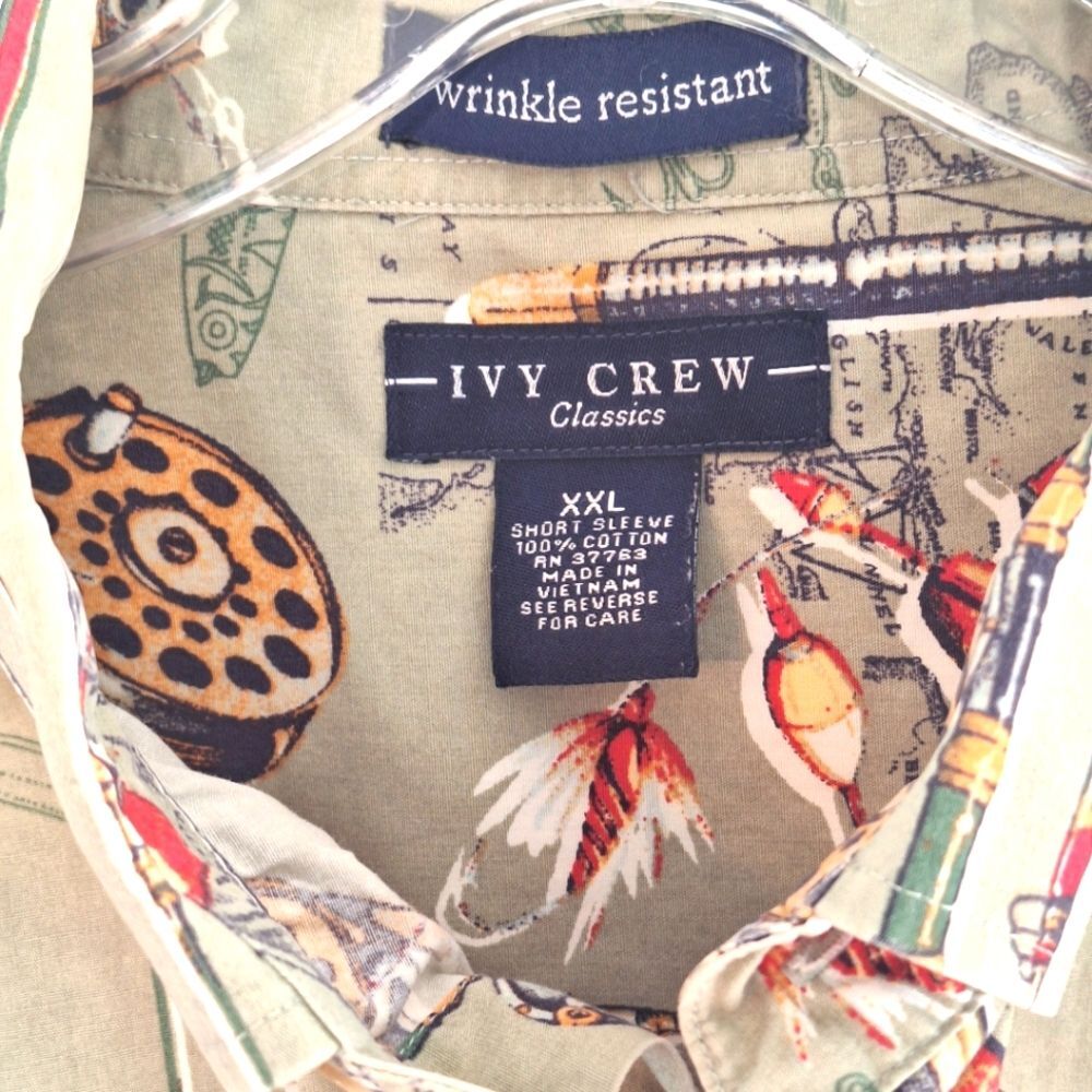 Ivy Crew Fish Theme Button Down 100% Cotton Men’s XXL Classic Short Sleeve Cabin - Picture 8 of 8